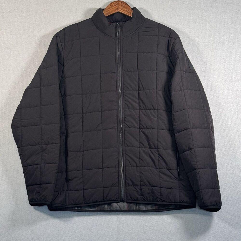 Voyager Black Quilted Puffer Jacket Plaid Lined Full Zip Outdoor Fall Winter L